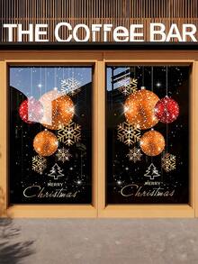 1pc Large Christmas Decoration Scene, Includes Creative Christmas Balls, Gold Glitter, Snowflakes And Holiday Window Stickers, Suitable For Store Display And Glass Door Decoration, Creating A Strong Holiday Atmosphere. - Multi-color - View 6