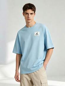 Nike Jordan Men's Short Sleeve Fashion Versatile Comfortable Minimalist Logo Print Loose T-Shirt Light Gem Blue - Baby Blue - View 2