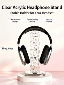 1 Pc, National Day Best-Selling Space Planet Over-Ear Headphone Stand, Transparent Wavy Desktop Headphone Holder, Stable Ear-Cup Headphone Display Rack, Home Office Gaming Desk Accessory, High-End Practical Over-Ear Headphone Stand And Headphone Accessory - Clear - View 7