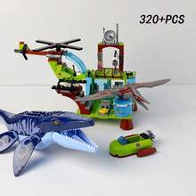 320+PCS Jurassic Dinosaur Theme Building Blocks, Small Particle Building Blocks Model Display, Includes Mosasaurus And Pterosaur Models, Collectible Dinosaur Decorative Gift, Additional Airplane, Submarine And Building Display, ABS Material Birthday Gift For Boys And Girls, Various Holiday Collectible Gift - Multicolor - View 5
