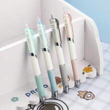 5 piezas/Set Bolígrafos de gel retráctiles color macaron de gelatina, punta fina ST de 0.5mm, tinta negra de secado rápido, escritura suave, estilo estético, papelería para estudiantes y oficina, adecuado para tomar notas y exámenes - A - Ver 4