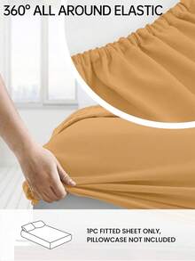 HONEYMOON 1pc Solid Color Soft Fitted Sheet, 100% Polyester Fabric, Lightweight Cloud-Like Touch Bedding Mattress Cover, Fits 9-12 Inch Deep Mattress, Soft Breathable Machine Washable, Shrink-Resistant, Fade-Resistant, All Season, Various Sizes For Home And Dorm, Back To School Dorm Essential, Yellow - Buff Yellow - View 2