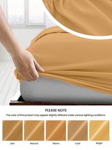 HONEYMOON 1pc Solid Color Soft Fitted Sheet, 100% Polyester Fabric, Lightweight Cloud-Like Touch Bedding Mattress Cover, Fits 9-12 Inch Deep Mattress, Soft Breathable Machine Washable, Shrink-Resistant, Fade-Resistant, All Season, Various Sizes For Home And Dorm, Back To School Dorm Essential, Yellow - Buff Yellow - View 6