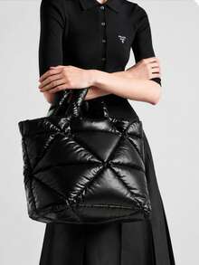 Tas Tote Bahu Wanita, Motif Quilted Berlian, Kain Nilon, Tali Lebar & Bukaan Atas, Kapasitas Besar, Minimalis untuk Kerja, Perjalanan, Belanja, Musim Gugur/Dingin - MultiWarna - View 13