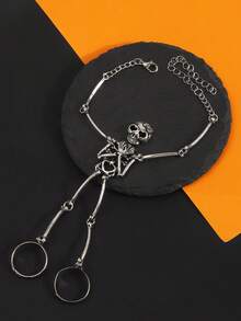 1pc Dark Skull Finger Chain Halloween Accessory Connected Finger Bracelet Creative Gothic Style Hand Jewelry - Silver - View 1