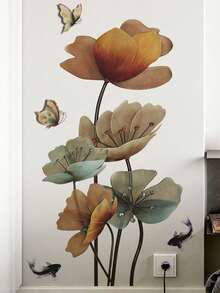 1pc Butterfly & Lotus Pattern Wall Sticker, PVC Waterproof Wall Art Decal For Home Decor,Stickers,Wall Decal, Vinyl Decal For Home Decorations,Spring Decoration Items Refresh Your Home,Rama Decoration Stickers - Multicolor - View 5