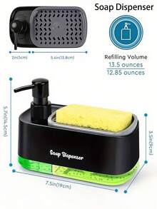 2-In-1 Soap Dispenser And Sponge Holder, Sink Organizer, Unisex, Refillable Soap Bottle, Suitable For Kitchen, Home, Bathroom Decor, Indoor Daily Use, Back To School, Christmas, Halloween, Travel, Holiday Party Gift, Essential Accessory - Multicolor - View 9
