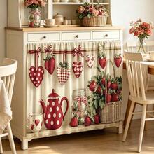 1pc Sweet Strawberry Decor Pattern Cabinet Curtain & Home Decor, Rod Pocket Curtain, Machine Washable Polyester Material, Featuring Strawberry Basket And Heart Pattern, Polyester Material, Perfect Choice For Laundry Room And Kitchen Storage Shelf Decoration Gift, Suitable For Kitchen, Living Room, Game Room - Multi-Size Dust-Proof Curtain, Kitchen Theme Decor Kitchen Valve, Suitable For Use As Short Cabinet Curtain Table Skirt, Kitchen Curtain - Multicolor - View 6