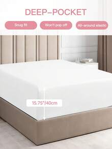 HONEYMOON 1件裝純色超細纖維包床單，40cm/15.75英吋深口袋全周彈性床單，貼身服貼不易移位，柔軟舒適，適用所有尺寸床墊，居家床寢與學校宿舍必需品，白色 - 白色 - 查看 2