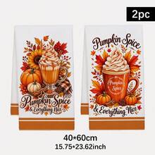2PCS Kitchen Towel, Autumn Fallen Leaves & Pumpkin Pattern Printed, 40*60cm Rectangular Microfiber Kitchen Towel, Dish Cloth, Tablecloth, Hand Towel, Kitchen Decor, Home Decor, Housewarming Gift For Neighbors, Kitchen Napkin & Dish Cloth, Home Decor, Gift - White - View 2