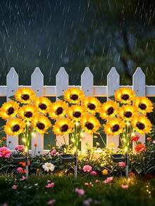 2pcs Yellow Sunflower Solar Ground Lights, LED Solar Flower Landscape Lights, Waterproof Outdoor Decorative Lights, Suitable For Yard, Balcony, Wedding, Holiday Atmosphere Decoration - Multicolor - View 3