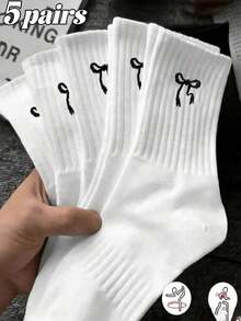 20/10/5/1 Pairs Unisex Versatile Sports Casual Classic Bow Pattern Women's Socks, Sweat-Absorbent Breathable Mid-Calf Soft Socks, Couple Socks Suitable For Daily Wear [20/10/5/1 Pairs] - Black and White - View 2