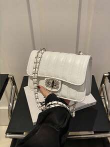Tas Selempang Rantai Fashion Baru, Tas Mini Persegi Multifungsi untuk Wanita, Tas Persegi Kecil Lipat Mewah Warna Putih Krem - MultiWarna - View 5