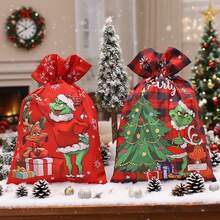 The Grinch Double Drawstring Gift Bag, Holiday Gift Storage, Candy Packaging, Suitable For Party Organizers Holiday Gift Giving Storage Scene Decoration Packaging Bag - A - View 1