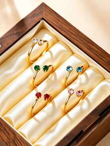 1/5pcs Double Colorful Rhinestone Open Ring For Women, Minimalist High-End Stainless Steel Non-Fading Zirconia Thin Ring, Stackable Decorative Finger Ring, Holiday Gift, Daily Commute Jewelry - Gold - View 12