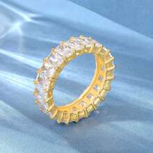 MDFUN 18K White Gold/Plated Women's Eternity Ring, Single And Double Row Fully Paved Cubic Zirconia Band, Personalized Wedding Stackable Finger Ring - Gold - View 4