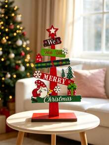 Christmas Desktop Tree Decor, Gnome & Santa Claus Sign Decoration, Christmas Desktop Ornament, Suitable For Home Holiday Party Decoration - Multicolor - View 3