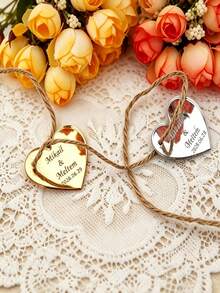 Custom Heart-Shaped Tags: Personalized Acrylic Mirror Wedding Gifts, Personalized Acrylic Heart-Shaped Mirror Wedding & Engagement Keepsake Tags, Custom Acrylic Name Gift Tags - Multicolor - View 5