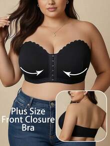 Plus Size Women's Western Style Invisible Non-Slip Strapless Bra, Soft Elegant Breathable, Wire-Free No Padding Push-Up - Black - View 2