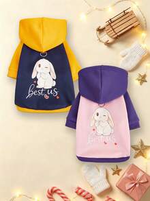 2pcs Mixed Pack Cat & Dog Pet Clothing, Colorblock Rabbit Print Hooded Sweatshirt, Funny Cartoon Rabbit Pattern, Fits Chihuahua, Maltese, Shih Tzu, Corgi Puppy, Ragdoll Cat, Silver Shaded Cat And Other Cats & Dogs - Multicolor - View 17