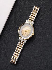 Women's Luxury Rhinestone Studded Digital Dial Quartz Watch, Elegant Two-Tone Alloy Band Wristwatch, Gift For Girlfriend (1pc/Set) Watch Box Not Included - Multicolor - View 8