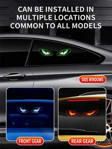 Solar Powered Car Eye Light, Wireless Cool LED Atmosphere Light, Suction Cup USB Charging, Car Decor Light, Dynamic Rear Windshield Warning Breathing Light, Suitable For SUV, Truck, Van, RV - A - View 4