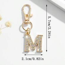 1個時尚歐美簡約風華麗迷你26英文字母造型鑰匙圈吊飾配件，適合女性車鑰匙、包包裝飾、禮物 - 金色 - 查看 18
