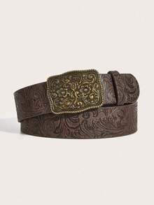 1pc Western Style Unique Vintage Floral Print Women's Belt, Decorated With Turquoise And Rhinestones, Bohemian Belt Suitable For Jeans, Music Festivals, Gifts, Commuting And Outings - Patterned Turquoise - View 8