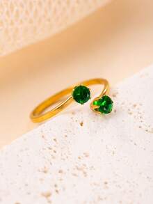 1/5pcs Double Colorful Rhinestone Open Ring For Women, Minimalist High-End Stainless Steel Non-Fading Zirconia Thin Ring, Stackable Decorative Finger Ring, Holiday Gift, Daily Commute Jewelry - Gold - View 9