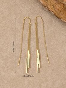 MONALLY 18K Gold Plated Stainless Steel Women's Pierced Earrings, Long Tassel Dangle Earrings, Minimalist Geometric Ear Wire Jewelry - Earring - View 6