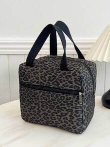 Portable Insulated Lunch Bag, Thickened Coffee Leopard Print Square Bento Box, Student Fruit Storage Bag - Multicolor - View 6
