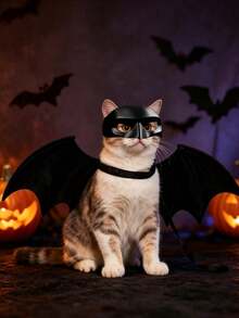 Halloween Pet Mask + Bat Wings 2pcs Set, Cat Cool Mask Adjustable Neck Collar Small Wings Costume, Suitable For Cat Owners, Holiday Pet Dress Up, Halloween Party For Cats To Wear And Transform For Photos - Multicolor - View 2