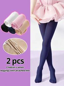 2pcs/Pack Solid Color Fashion Children's Dance Practice Tights, Soft And Comfortable Elegant Tights, Suitable For All Seasons, Multiple Colors Available - Multicolor - View 2