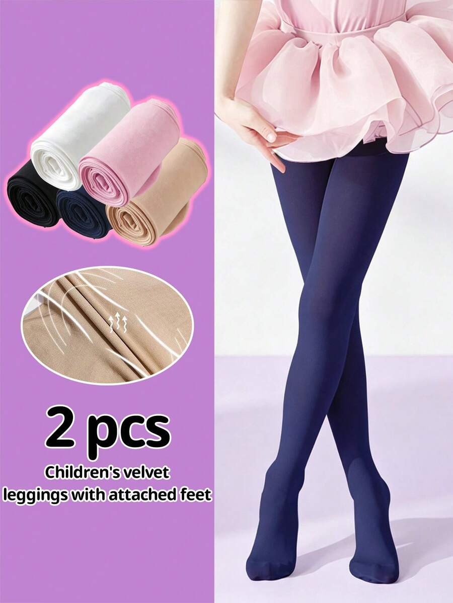 2pcs/Pack Solid Color Fashion Children's Dance Practice Tights, Soft And Comfortable Elegant Tights, Suitable For All Seasons, Multiple Colors Available