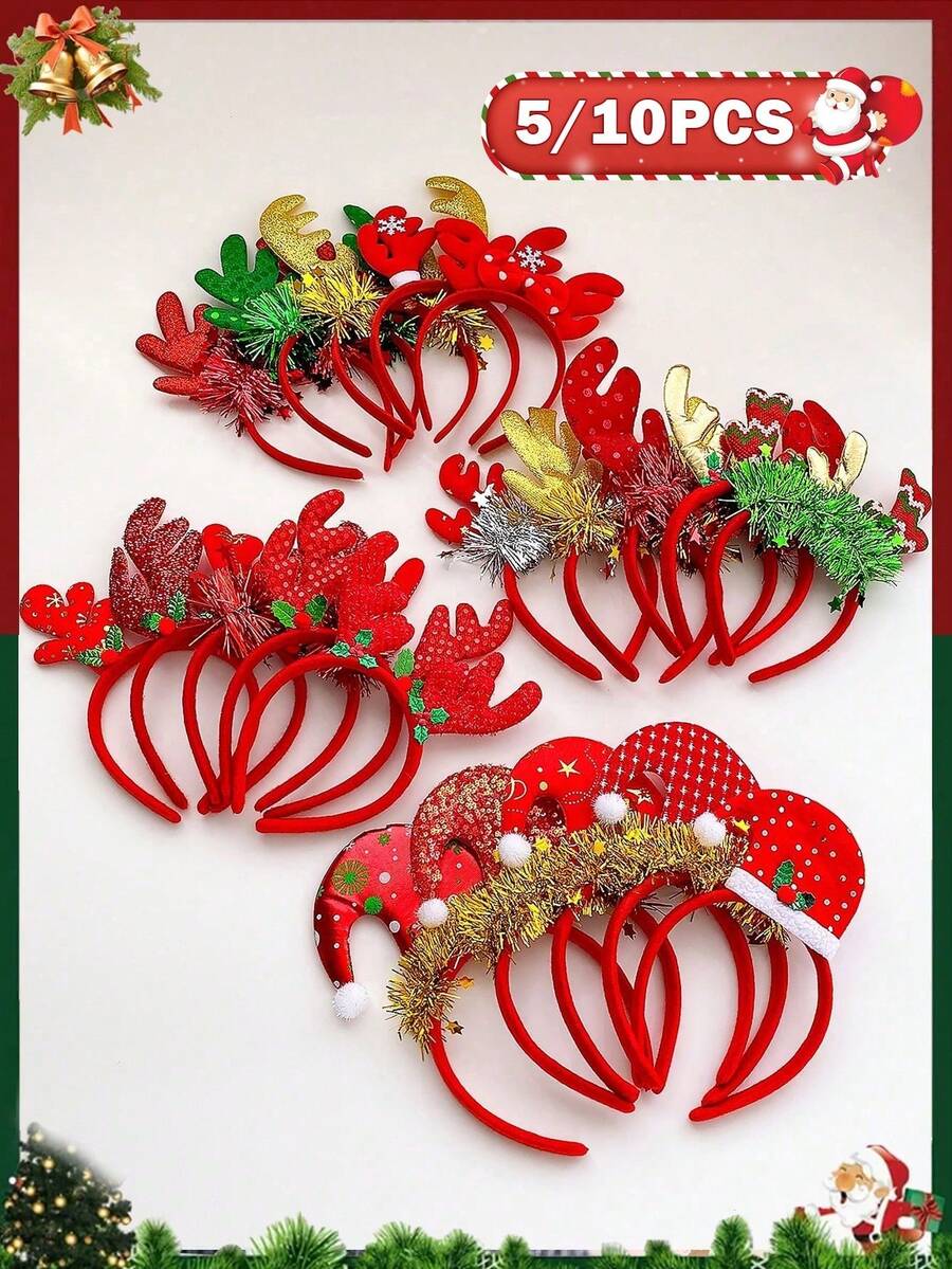 5/10pcs Random Style Christmas Element Headbands, Suitable As Christmas Gifts For Girls, Kids - Multicolor - View 1