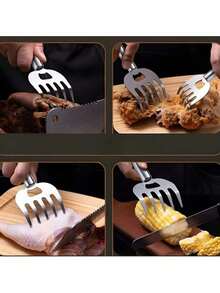 1/2/4pcs Thickened Stainless Steel Bear Claw Meat Shredder, One-Piece Molded Rust-Resistant & Corrosion-Resistant, 5 Sharp Teeth Firm Grip, Non-Slip Meat Cutting & Shredding, Suitable For Kitchen Beginners - Multicolor - View 7