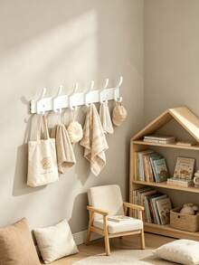 6 Hooks Wall Mounted Storage Rack, Nursery Room Organizer, Baby Room Clothes Hanger, Coat Hat Towel Holder, Space Saving Home Storage - Hook Up - View 6
