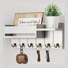 1pc Rustic Wooden Wall Mounted Key Holder With Mail Organizer And Tray. Easy To Install. Living Room, Kitchen, Hallway Wall Mounted Key And Accessory Holder - Multicolor - View 1