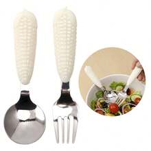 1pc/2pcs Creative Corn-Shaped Handle 304 Stainless Steel Spoon & Fork Set, Reusable Home Dessert Spoon And Salad Small Fork, Suitable For Salad, Ice Cream, Cake, Dessert And Fruit Elegant Small Tableware - View 12