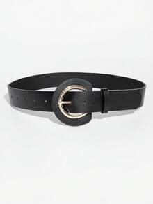 1件女款方形扣復古美拉德風皮革腰帶，適合秋冬日常穿搭 - 黑色 - 查看 3