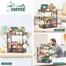Coffee Mug Tree Bar Station Organizer, 2-Tier Mug Rack For Kitchen Storage Display Shelf, With 12 Hooks - View 3