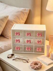 Drawer-Style Mini Cosmetic Organizer, Featuring Various Colored Bows, Transparent Plastic Stackable Storage Boxes, Multiple Designs, And Multiple Compartments. Suitable For Desktops, Offices, And Bedrooms, With A Smooth, Easy-To-Clean Surface. - Multicolor - View 6