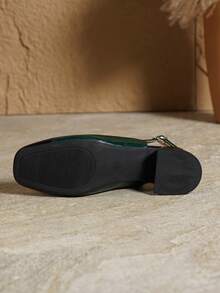 2026 New Vintage Patchwork Crocodile Texture Square Toe Backless 4cm Chunky Heel Sandals With Adjustable Buckle Strap, Snug Fit To Foot Shape, Easy Walking, Suitable For Daily Commute, Dating, Party And Multiple Outfit Scenarios Women's Shoes - Black Ink Green - View 10