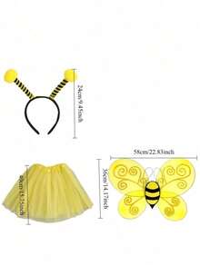 Halloween 3-Piece Cute Bee Costume Set: Tulle Skirt + Headband + Bee Wings, Suitable For Carnival, Holiday, Party And Cosplay, Halloween Cosplay - Multicolor - View 9