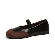 Women's Patchwork Solid Color Round Toe Low-Top Strap Flat Mary Jane Shoes, Vintage Mori Style, Daily Commute, All Seasons, Black PU Suede Low Vamp - Black - View 6