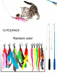 Happy Kitten Toy, Pet Cat Toy Set, Colorful Artificial Feathers, Fishing Rod, Caterpillar Bell, Replaceable Head Teaser Stick, Indoor And Outdoor Use, Training, Self-Entertainment, Relieve Boredom, (Random Color) - View 15