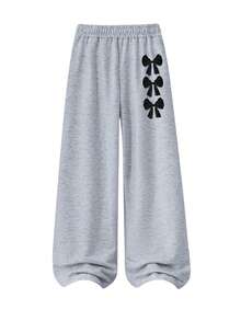 2pcs/Set Girls Big Tween Girl Round Neck Sweatshirt And Wide Leg Pants Outfit, Black Bow Print Round Neck Sweatshirt + Wide Leg Pants Matching Set, Suitable For Autumn/Winter Daily Wear - Multicolor - View 8