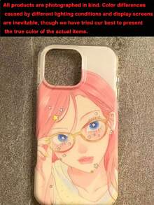 多巴胺色粉色日系漫畫風可愛大眼女孩卡通IMD手機殼--適用於Phone 17 Pro Max, 17 Pro, 17, 16 Pro Max, 16 Pro, 16, 15 Pro Max, 15 Pro, 14 Pro Max, 14 Pro, 14, 13 Pro Max, 13 Pro, 13, 12 Pro Max, 11，手機保護殼 - 粉色 - 查看 4