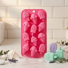 1pc 12-Cavity Ice Cream Stick Silicone Mold - Reusable And Easy Release, Suitable For Ice Cubes, Chocolate, Candy, Baking, Handmade Soap, Resin Casting | Kitchen DIY Baking Tool - Multicolor - View 4