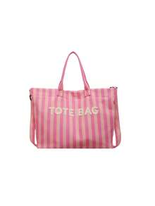 Fresh Colorblock Striped Large Capacity Women's Bag, Lightweight Canvas Fabric, Handheld Or Crossbody, Minimalist Versatile Daily Commute Bag - Multicolor - View 10